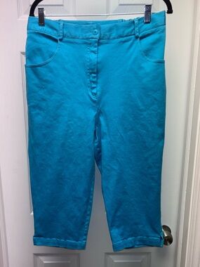 Harris Wallace Turquoise Capri Pants Size 16W Mid-Length Stretch